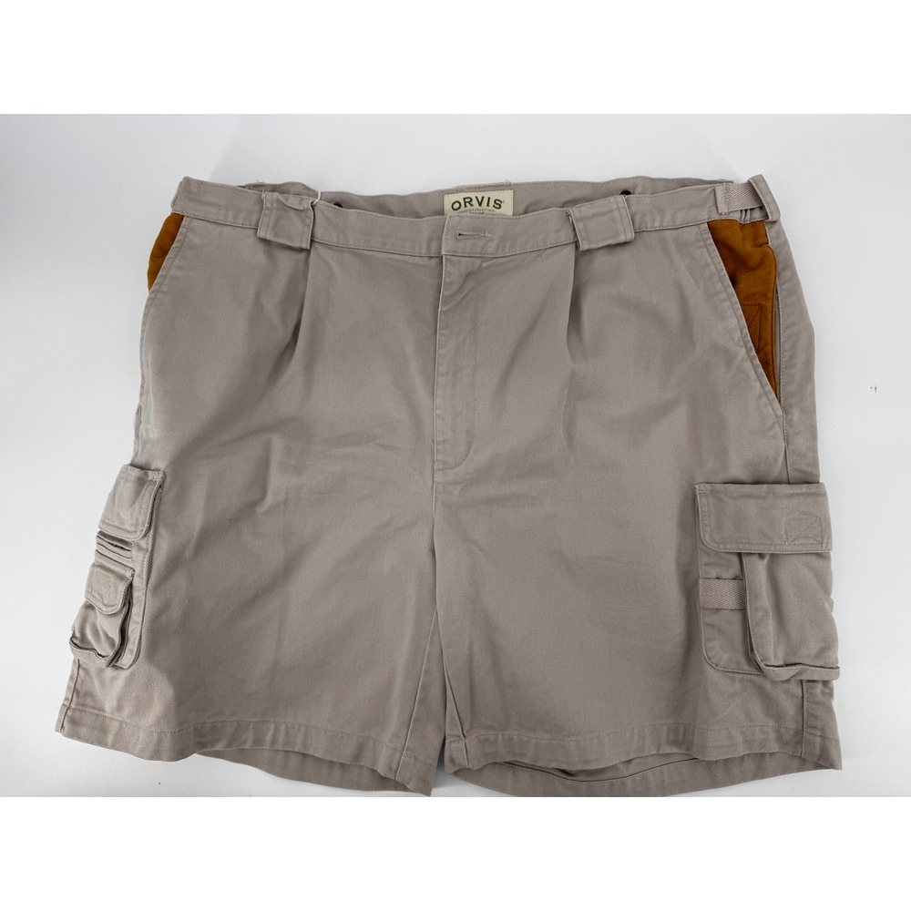 ORVIS Cargo Shorts Size 46 Mens Safari military Outback Taupe Leather Accents